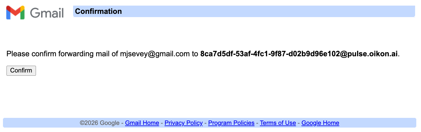 Gmail confirmation page with Confirm button