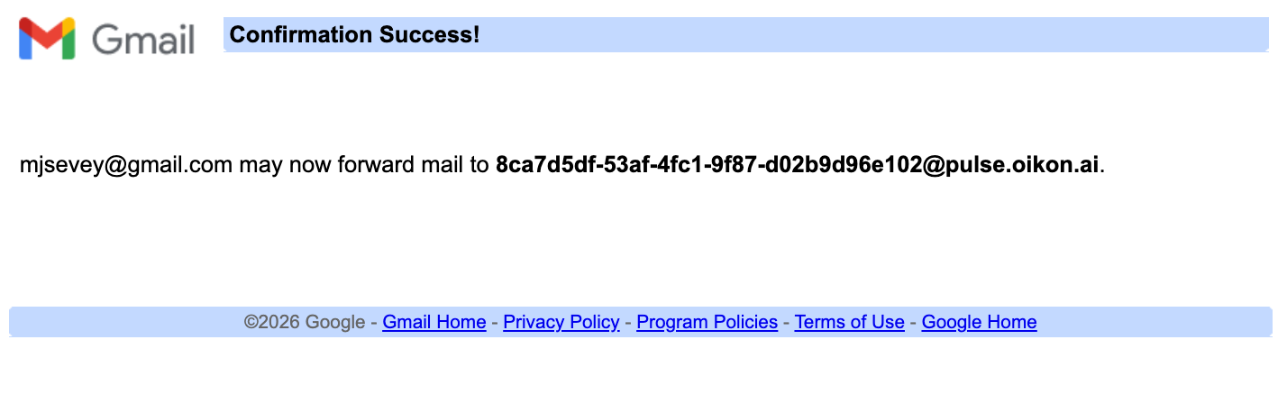Gmail Confirmation Success page