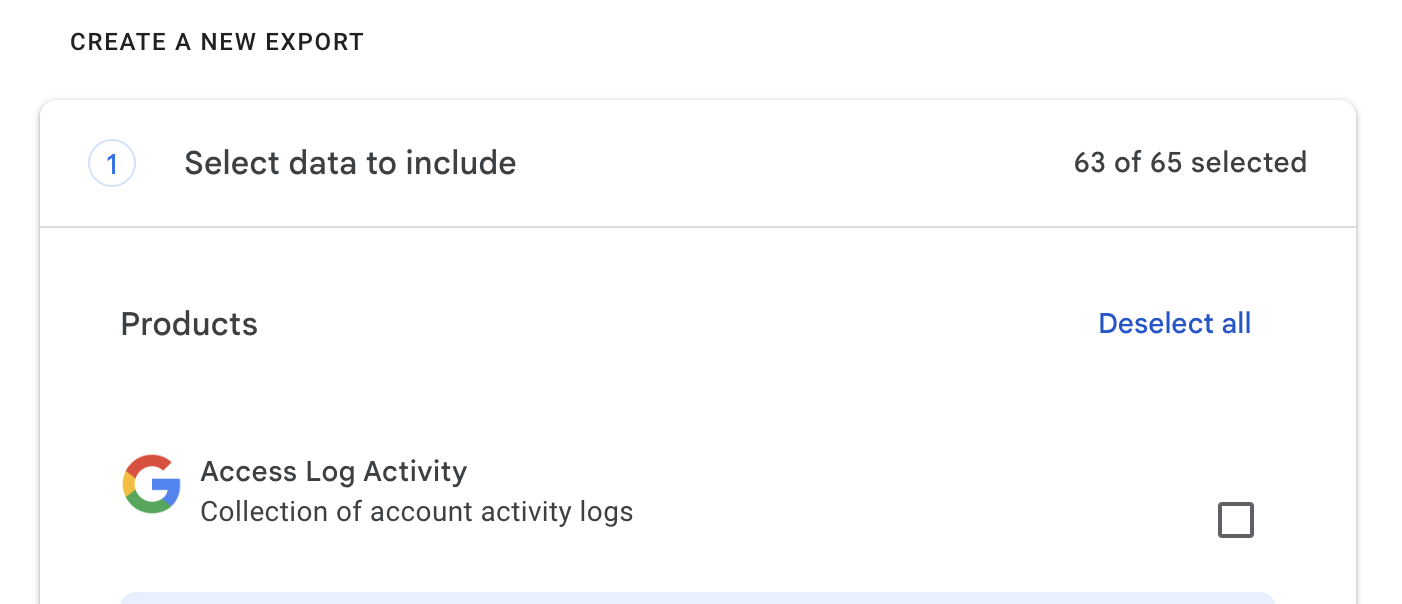 Takeout products page showing Deselect all button