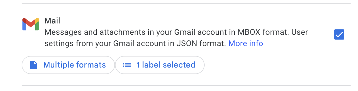 Mail row showing Multiple formats and 1 label selected badges